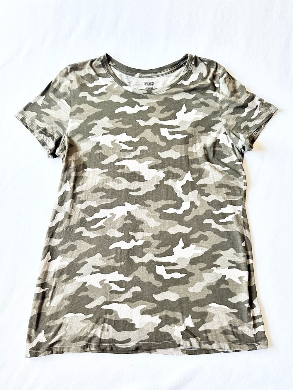 Victoria's Secret PINK Women Graphic Tee Large Green Short Sleeve 100% Cotton